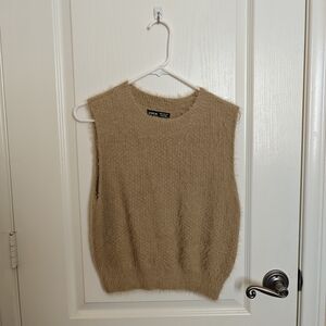 Tan Sleeveless Fuzzy Sweater